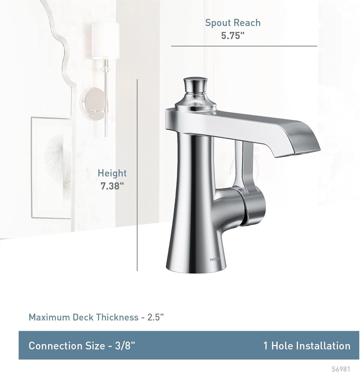 image:imageMoen Brushed Gold Flara OneHandle Single Hole Bathroom Faucet with Drain Assembly S6981BGPolished Nickel