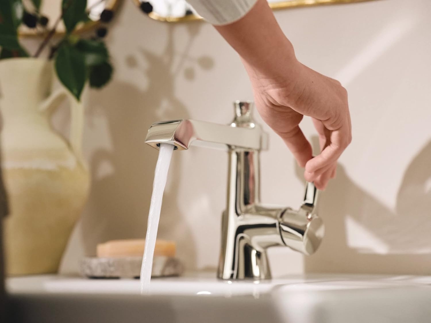 image:imageMoen Brushed Gold Flara OneHandle Single Hole Bathroom Faucet with Drain Assembly S6981BGPolished Nickel