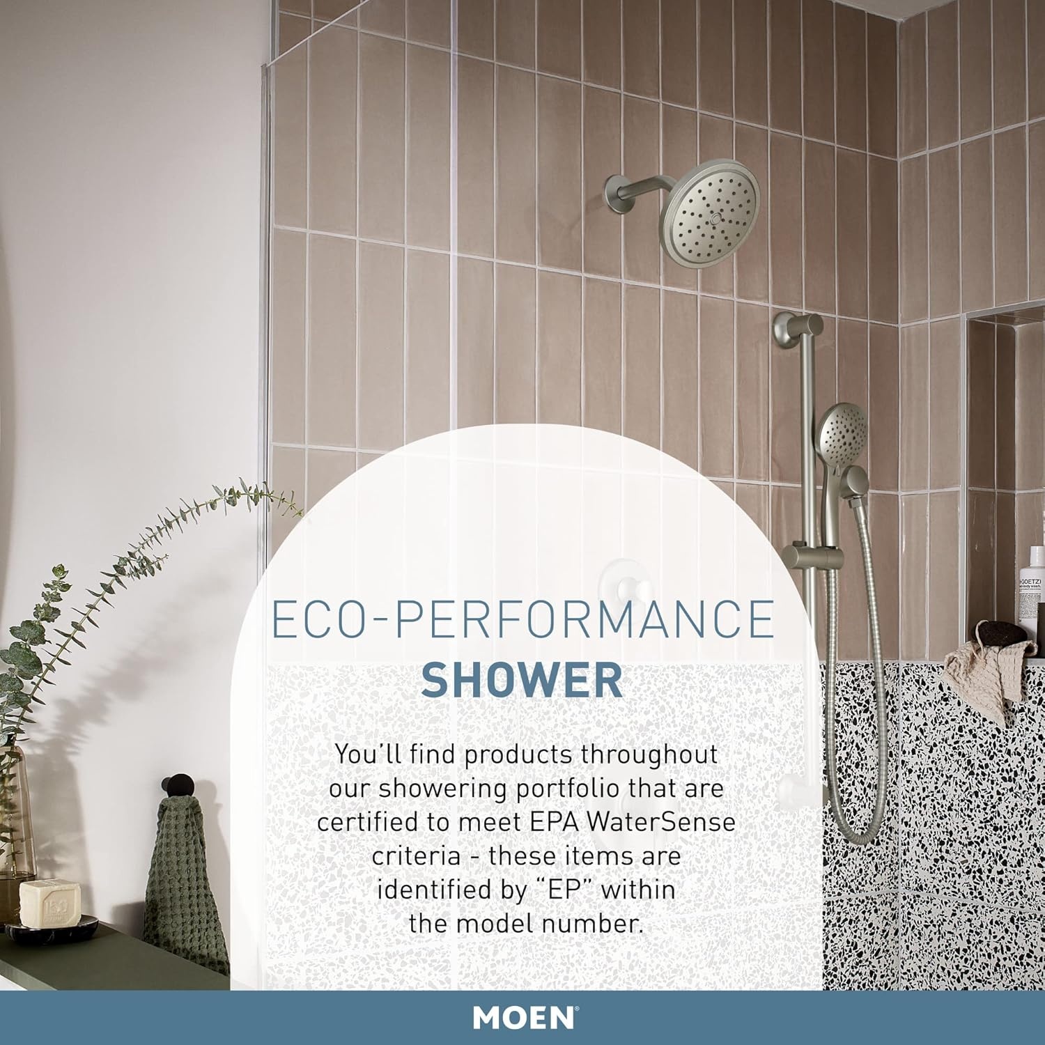 image:imageMoen Brushed Nickel EcoPerformance 5Function Handheld Removable Shower Head Adjustable 30Inch Slide Bar and 69Inch Long Hose 3558EPBNBrushed Nickel