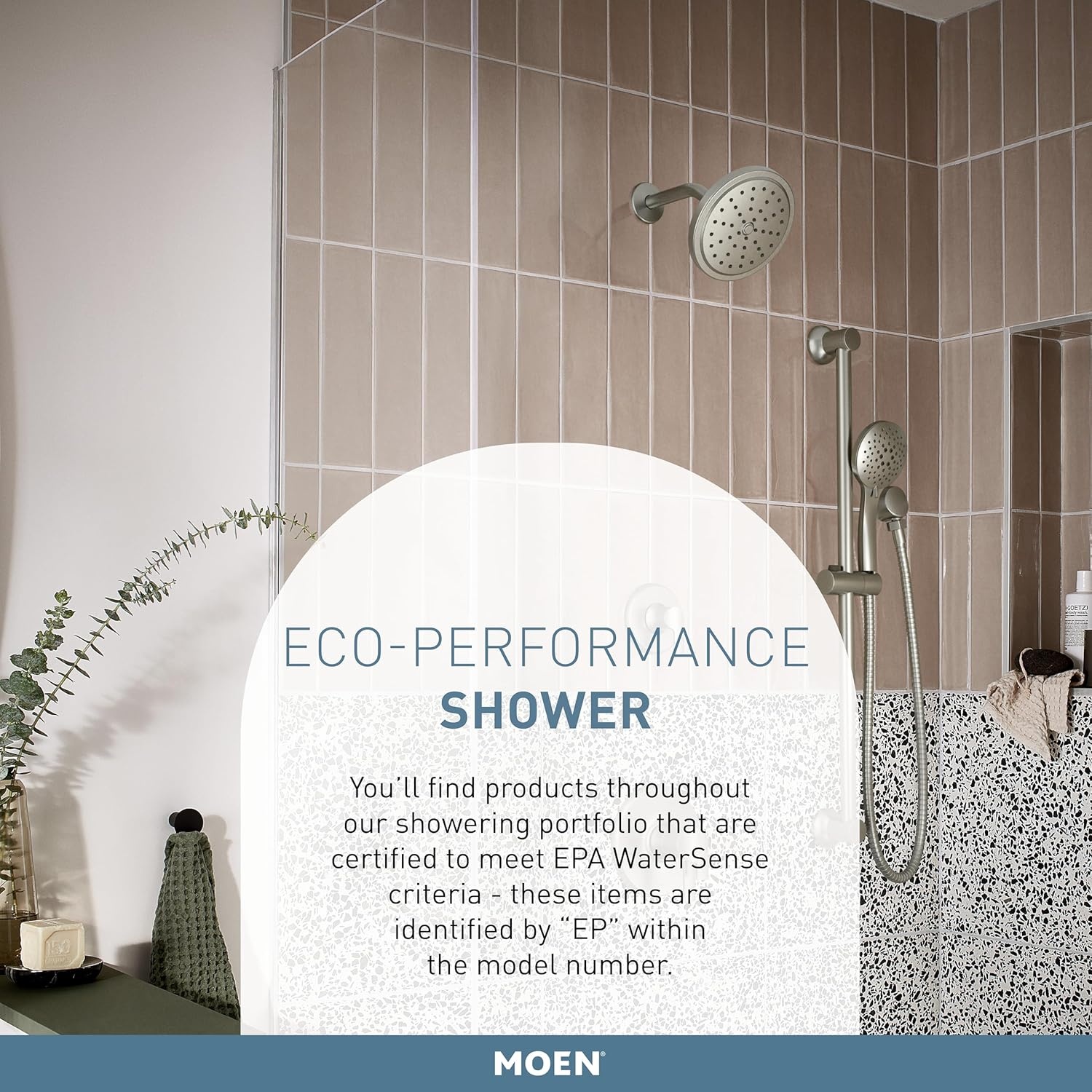 image:imageMoen Brushed Nickel EcoPerformance 5Function Handheld Removable Shower Head Adjustable 30Inch Slide Bar and 69Inch Long Hose 3558EPBNOil Rubbed Bronze