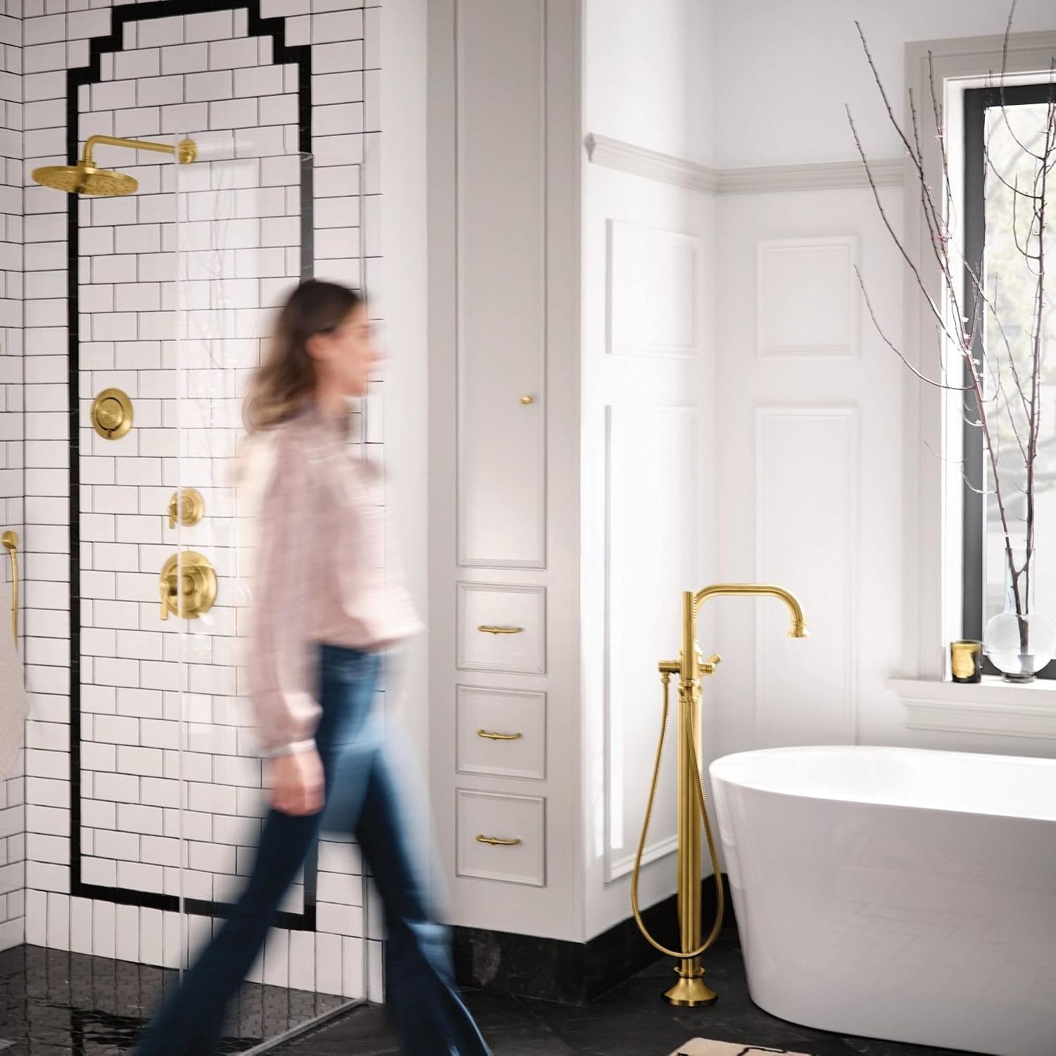 image:imageMoen Brushed Nickel Modern EcoPerformance Handshower Handheld Shower with 30Inch Slide Bar and 69Inch Metal Hose 3887EPBNBrushed Gold