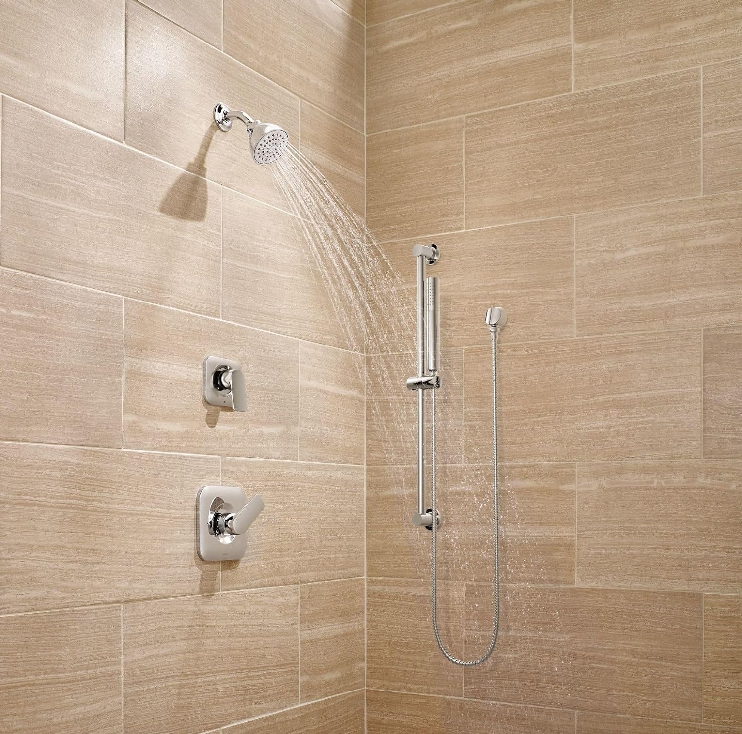 image:imageMoen Brushed Nickel Modern EcoPerformance Handshower Handheld Shower with 30Inch Slide Bar and 69Inch Metal Hose 3887EPBNChrome