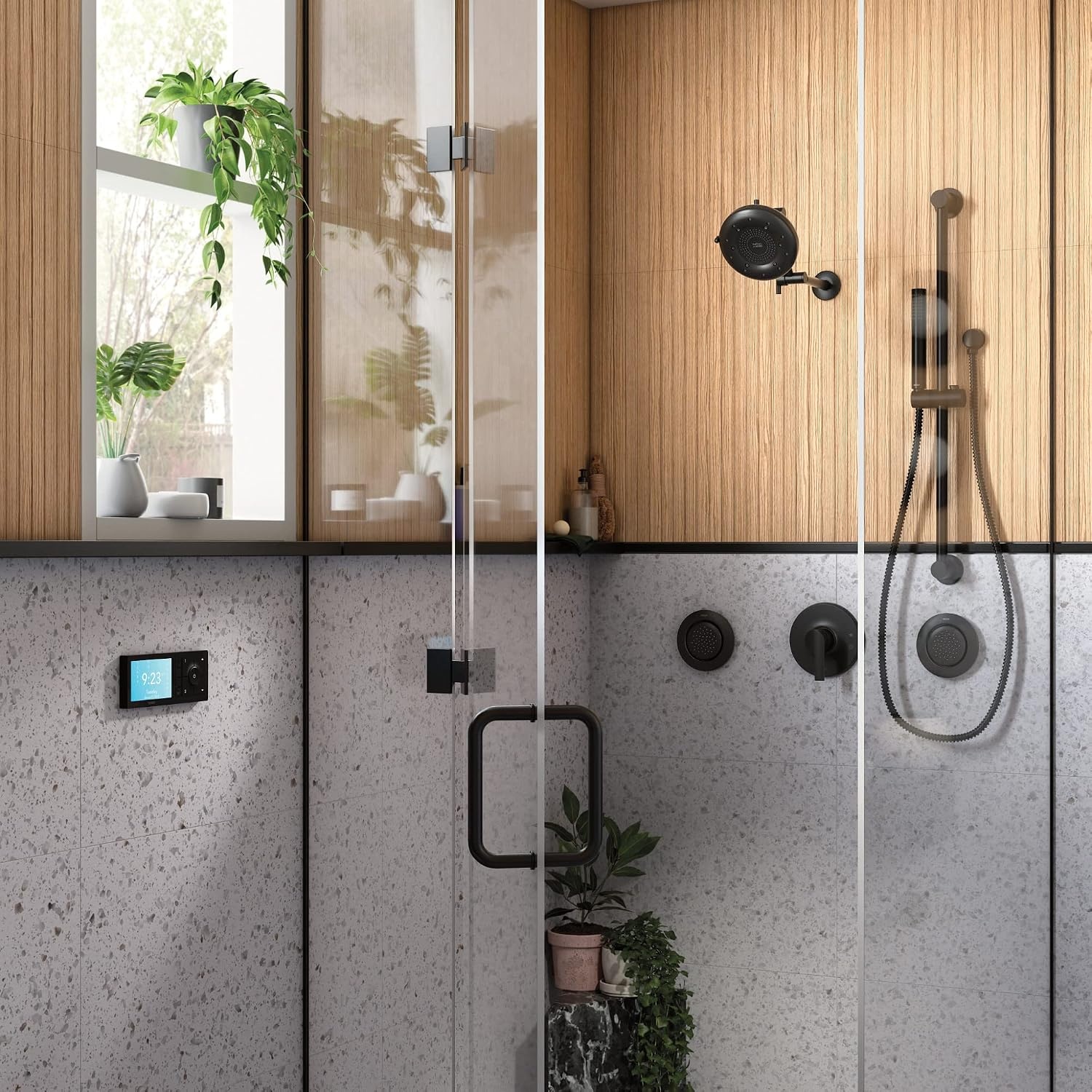 image:imageMoen Brushed Nickel Modern EcoPerformance Handshower Handheld Shower with 30Inch Slide Bar and 69Inch Metal Hose 3887EPBNMatte Black