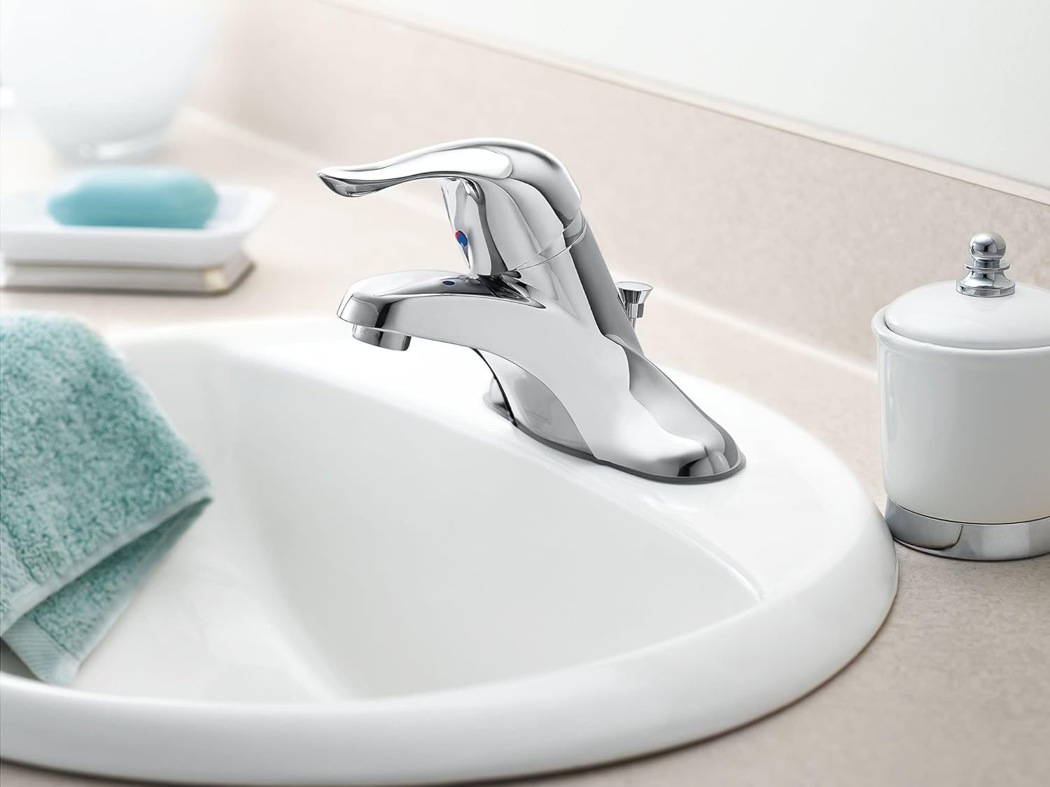image:imageMoen Chateau Chrome Single Handle Centerset Lavatory Bathroom Faucet With Drain Assembly L64621