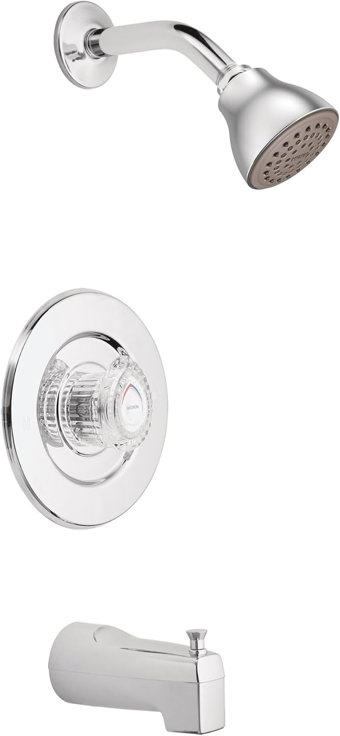 image:imageMoen Chrome Chateau Tub and EcoPerformance Shower Trim Featuring Showerhead Shower Knob and Tub Spout Valve Required T471EPPack of 1