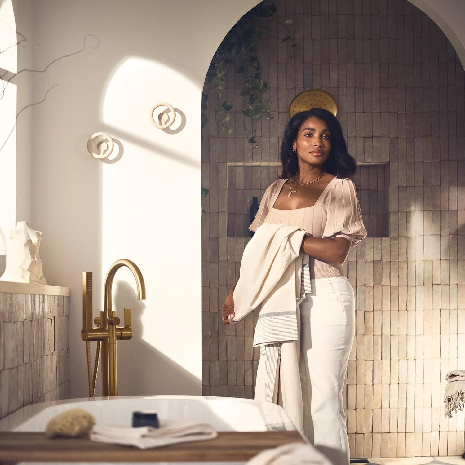 image:imageMoen Cia Brushed Gold One Handle Freestanding Floor Mount Tub Filler with Handshower 615BGBrushed Gold