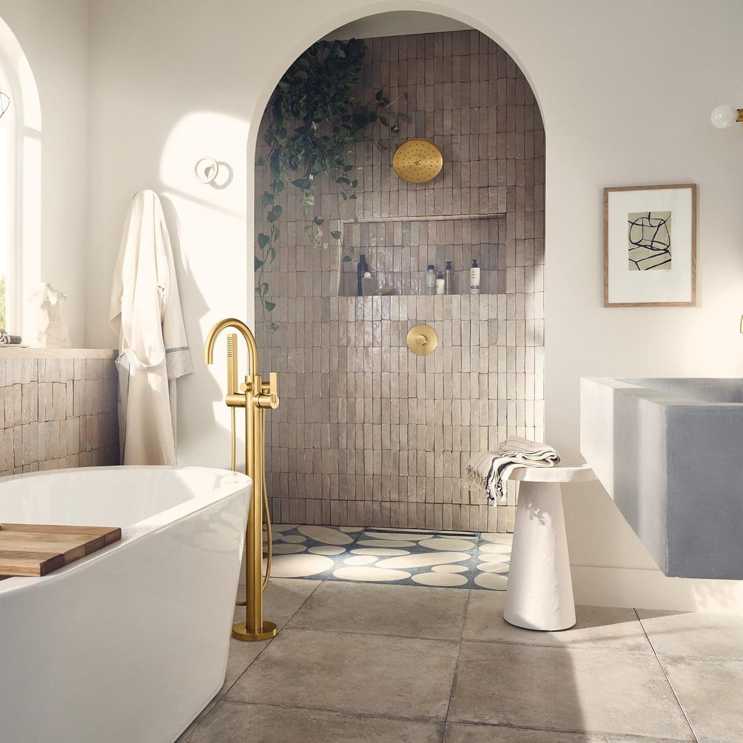 image:imageMoen Cia Brushed Gold One Handle Freestanding Floor Mount Tub Filler with Handshower 615BGBrushed Gold