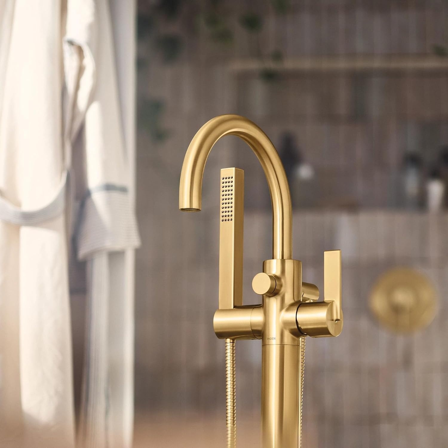image:imageMoen Cia Brushed Gold One Handle Freestanding Floor Mount Tub Filler with Handshower 615BGBrushed Gold