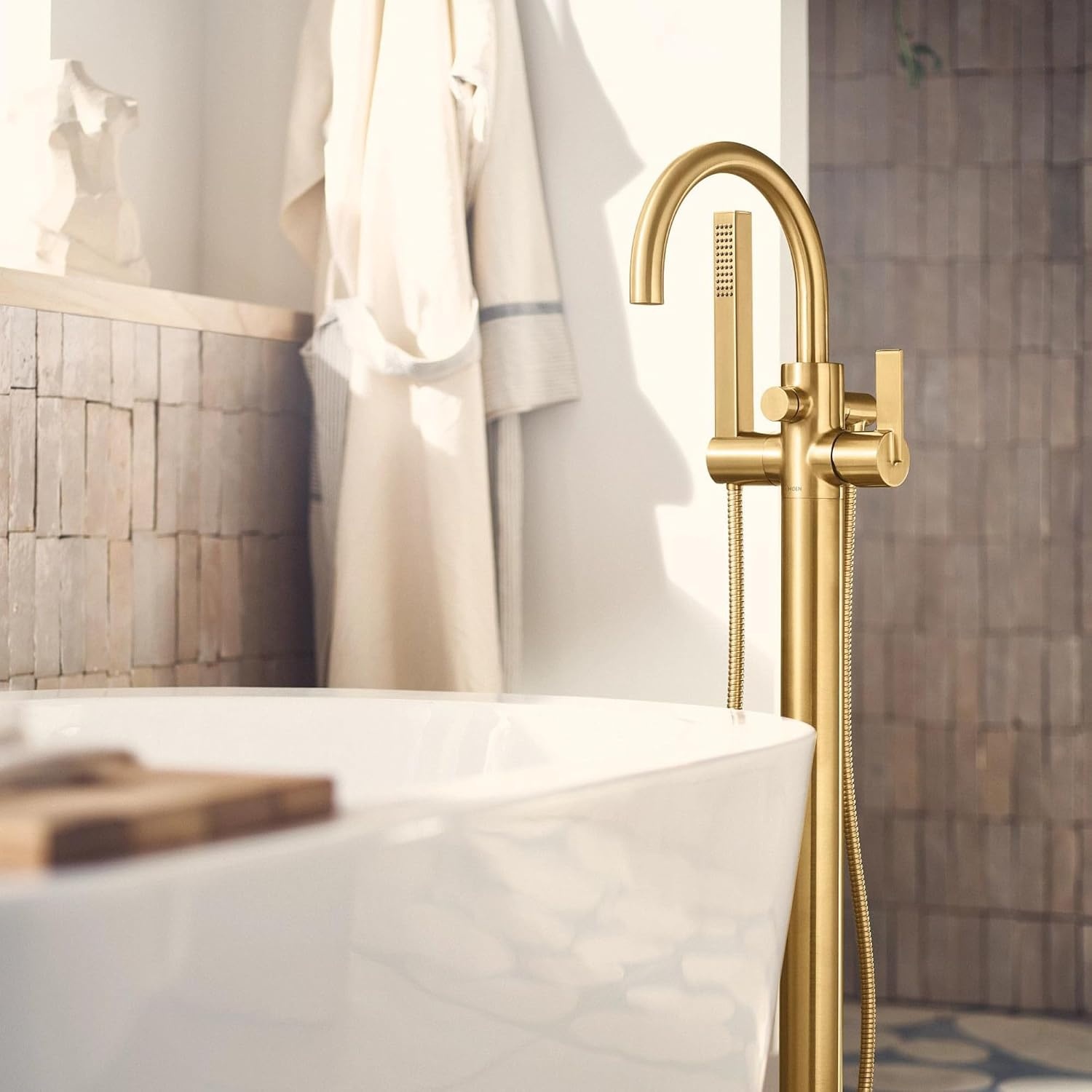 image:imageMoen Cia Brushed Gold One Handle Freestanding Floor Mount Tub Filler with Handshower 615BGBrushed Gold