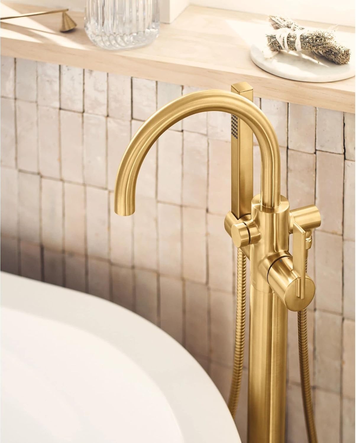 image:imageMoen Cia Brushed Gold One Handle Freestanding Floor Mount Tub Filler with Handshower 615BGBrushed Nickel