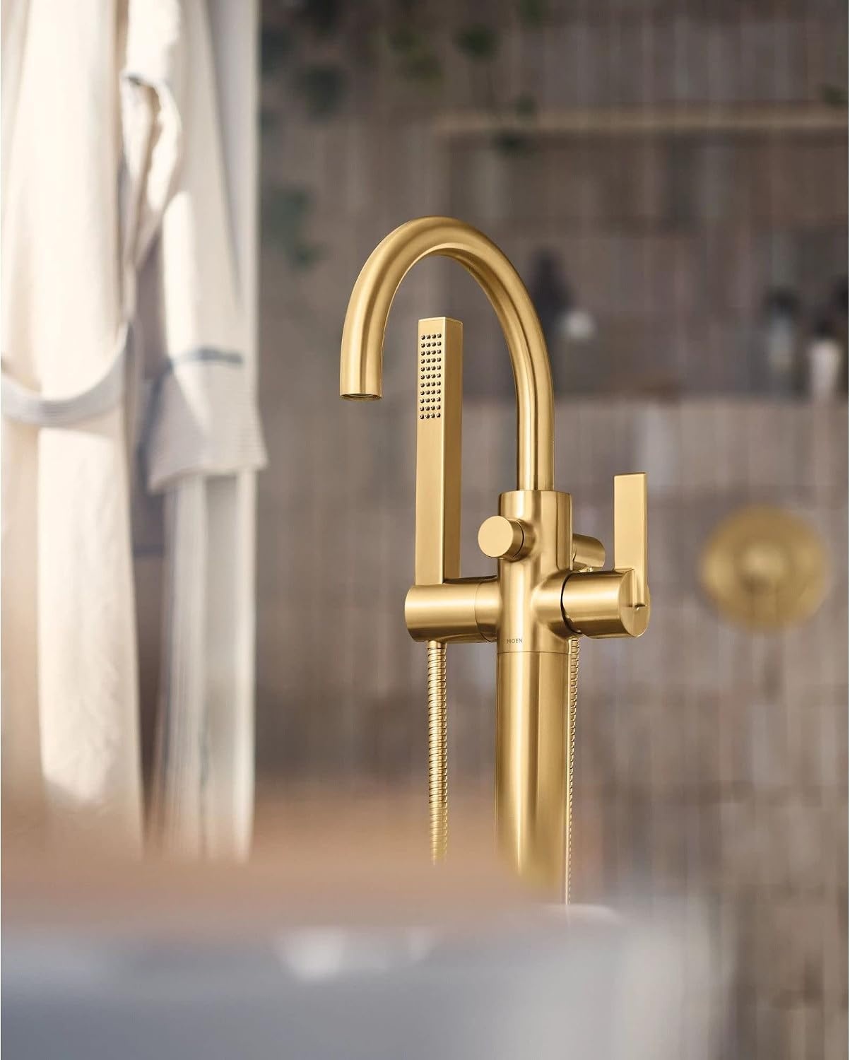 image:imageMoen Cia Brushed Gold One Handle Freestanding Floor Mount Tub Filler with Handshower 615BGMatte Black