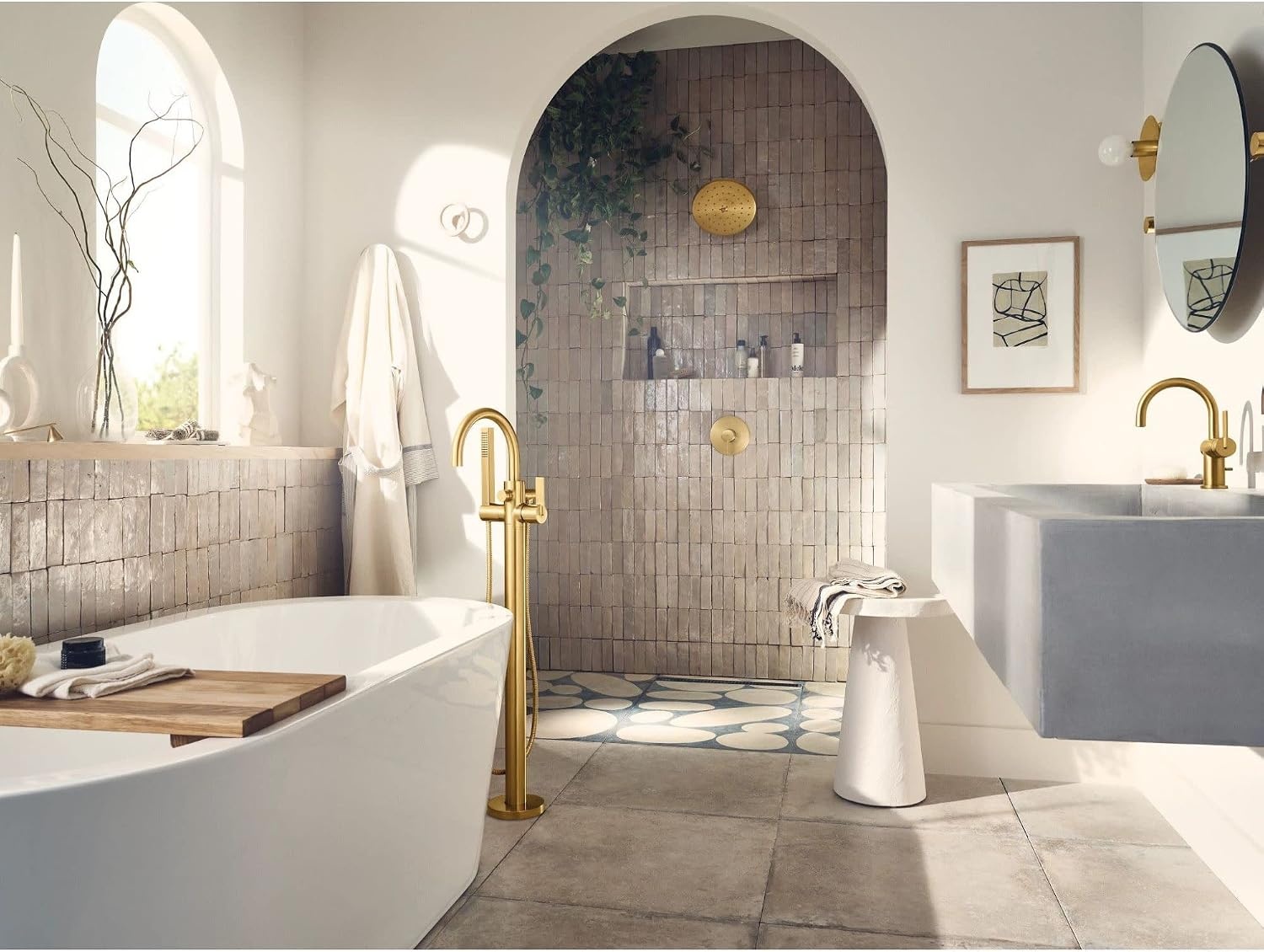 image:imageMoen Cia Brushed Gold One Handle Freestanding Floor Mount Tub Filler with Handshower 615BGMatte Black