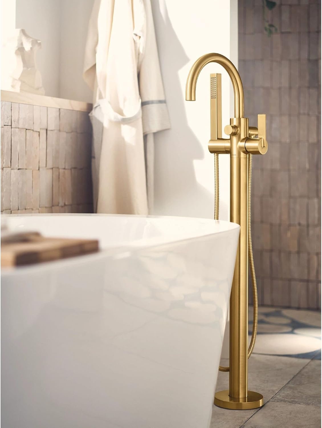 image:imageMoen Cia Brushed Gold One Handle Freestanding Floor Mount Tub Filler with Handshower 615BGMatte Black