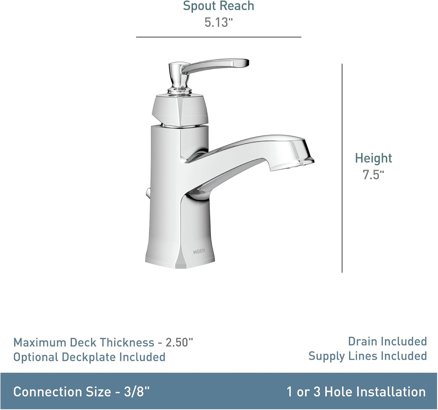image:imageMoen Conway Chrome OneHandle Single Hole or Centerset Bathroom Faucet with Drain Assembly WS84923Chrome
