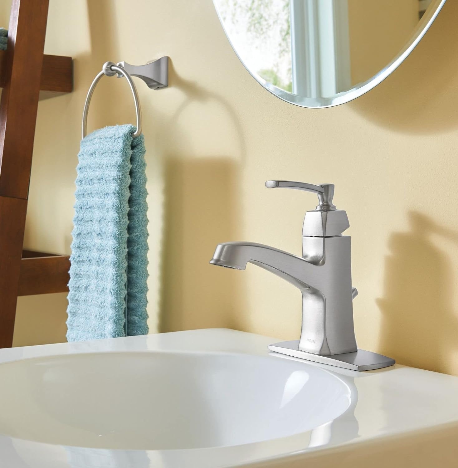 image:imageMoen Conway Chrome OneHandle Single Hole or Centerset Bathroom Faucet with Drain Assembly WS84923Spot Resist Brushed Nickel