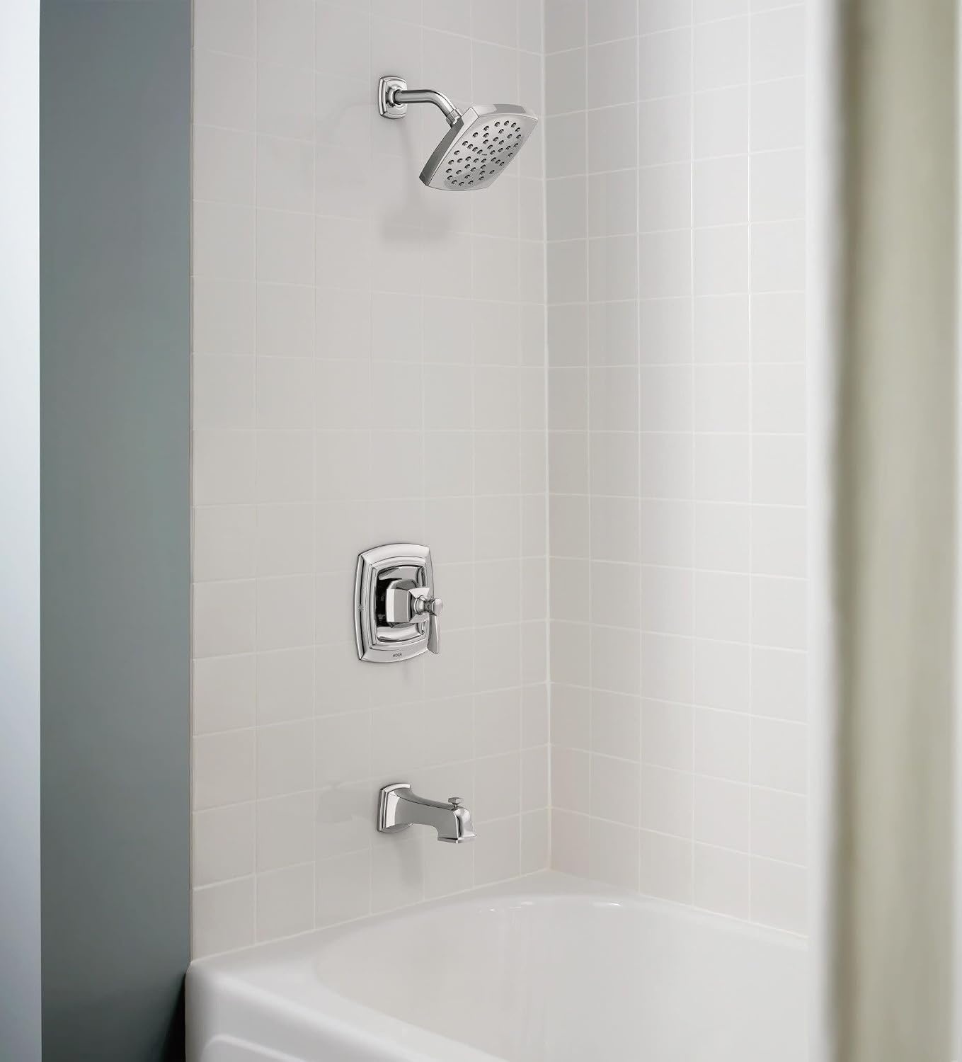 image:imageMoen Conway Chrome PosiTemp Shower Trim Set Featuring Square Showerhead Lever Handle and Tub Spout Valve Included 82922Chrome