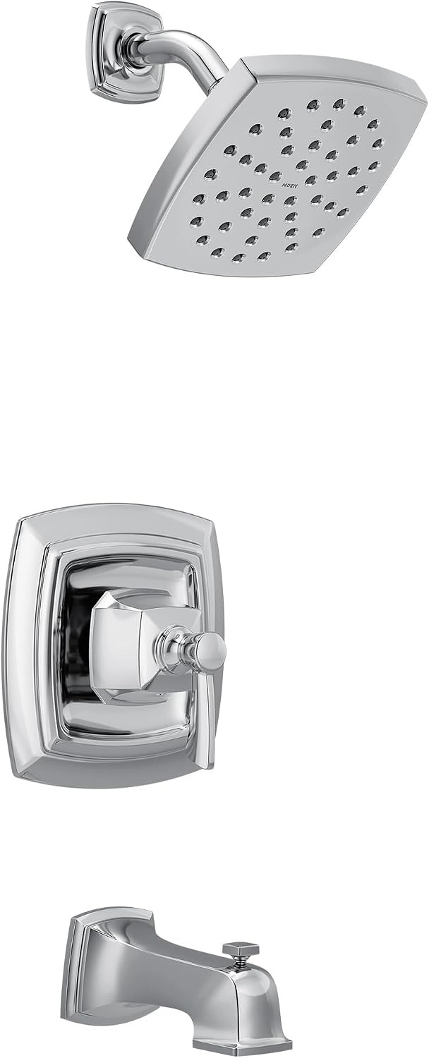 image:imageMoen Conway Chrome PosiTemp Shower Trim Set Featuring Square Showerhead Lever Handle and Tub Spout Valve Included 82922Chrome