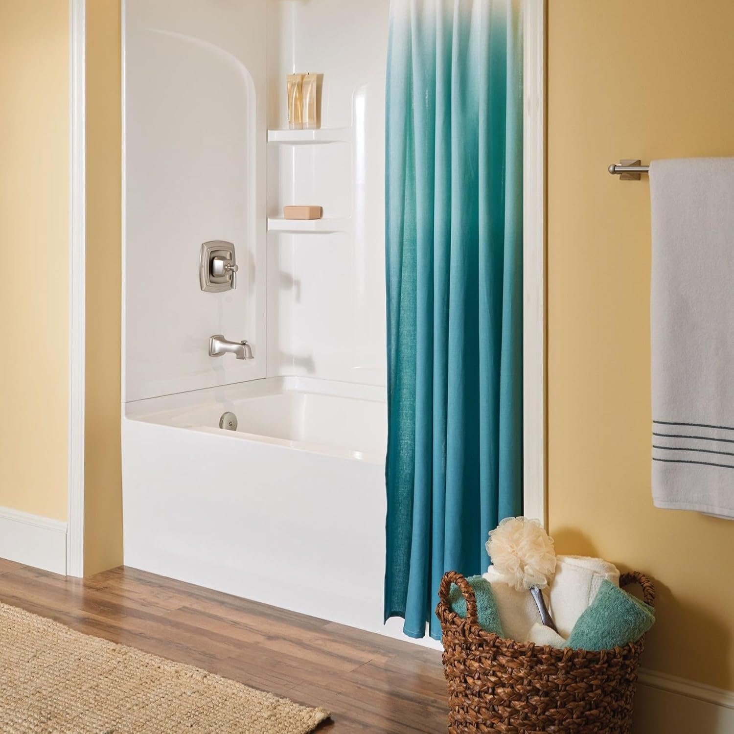 image:imageMoen Conway Chrome PosiTemp Shower Trim Set Featuring Square Showerhead Lever Handle and Tub Spout Valve Included 82922Spot Resist Nickel