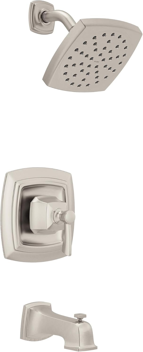 image:imageMoen Conway Chrome PosiTemp Shower Trim Set Featuring Square Showerhead Lever Handle and Tub Spout Valve Included 82922Spot Resist Nickel
