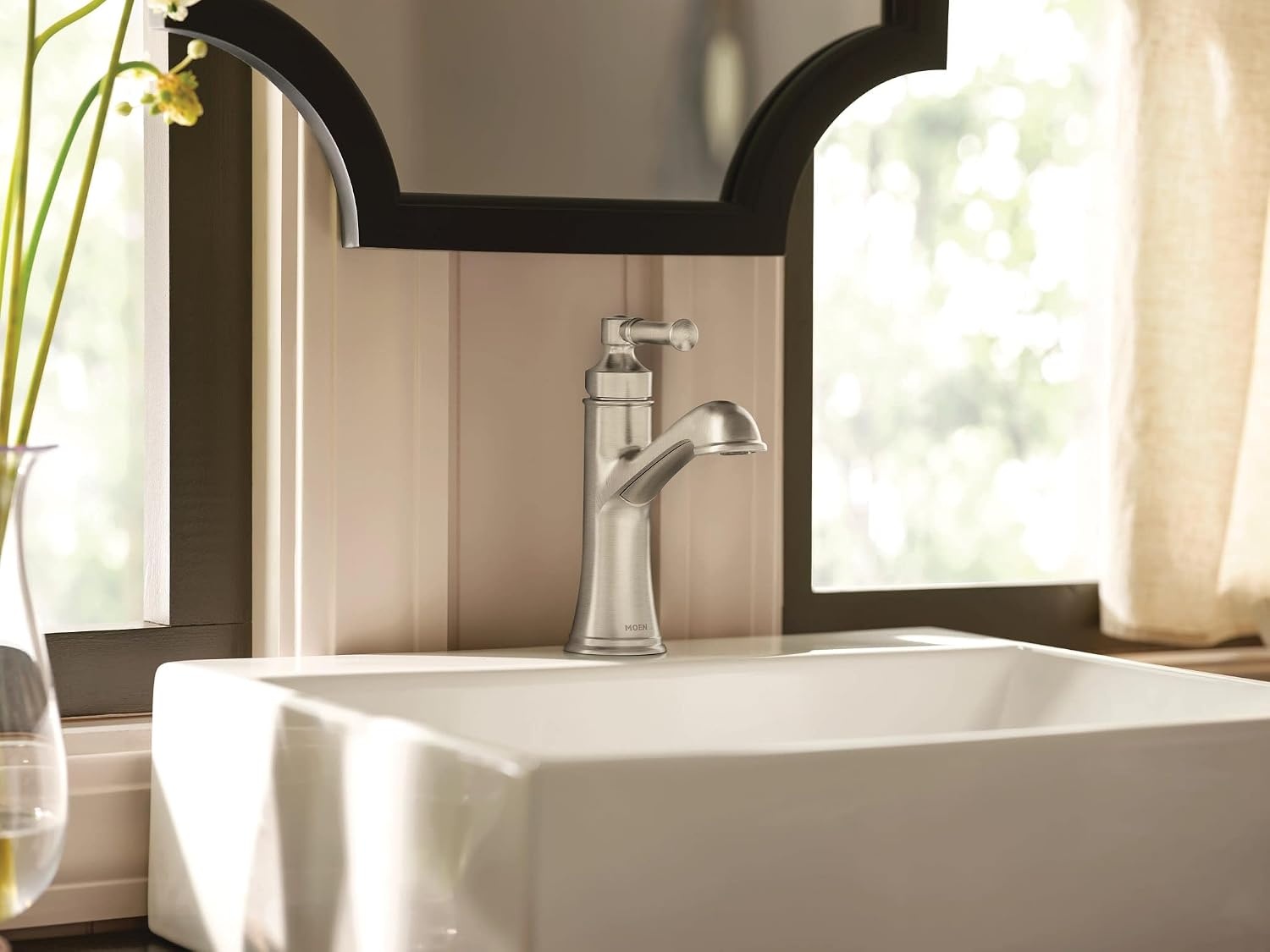 image:imageMoen Dartmoor Chrome Single Handle Bathroom Sink Faucet with Optional Deckplate 6803Brushed Nickel