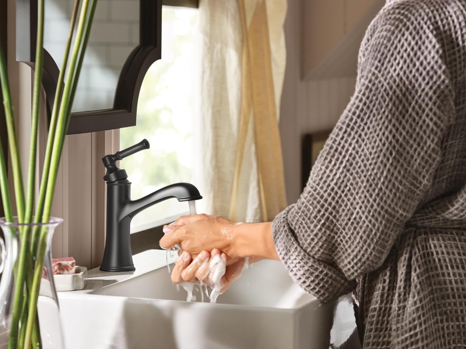 image:imageMoen Dartmoor Chrome Single Handle Bathroom Sink Faucet with Optional Deckplate 6803Matte Black