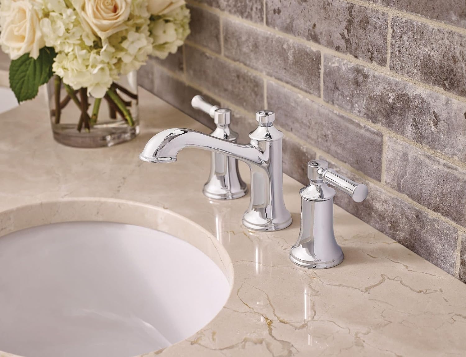 image:imageMoen Dartmoor Chrome Traditional TwoHandle Widespread Bathroom Sink Faucet Valve Required T6805