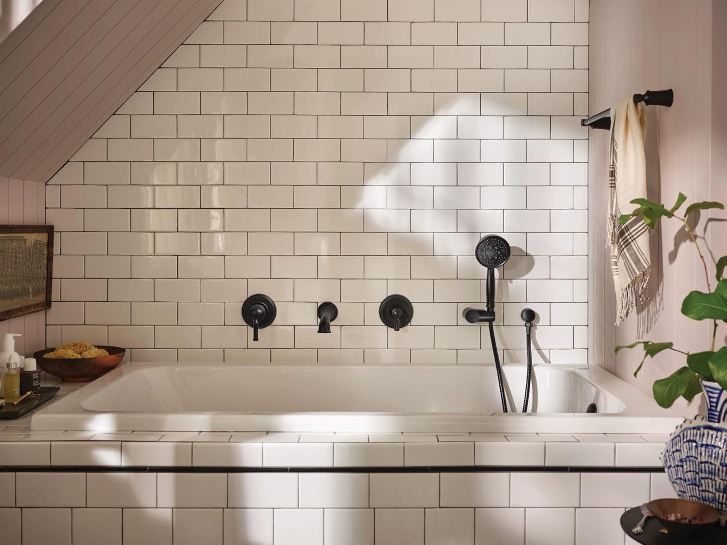 image:imageMoen Dartmoor Matte Black Single Handle Wall Mount Tub Filler High Flow Tub Faucet with 10 Spout Reach WT681BL