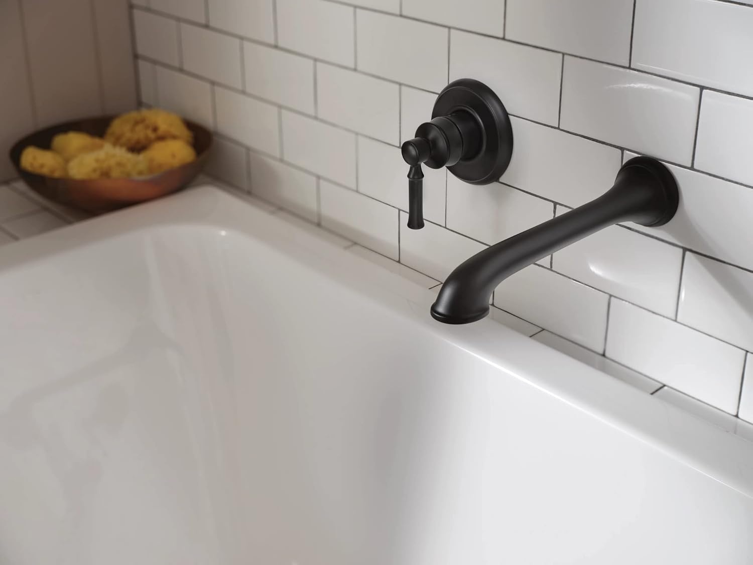image:imageMoen Dartmoor Matte Black Single Handle Wall Mount Tub Filler High Flow Tub Faucet with 10 Spout Reach WT681BL
