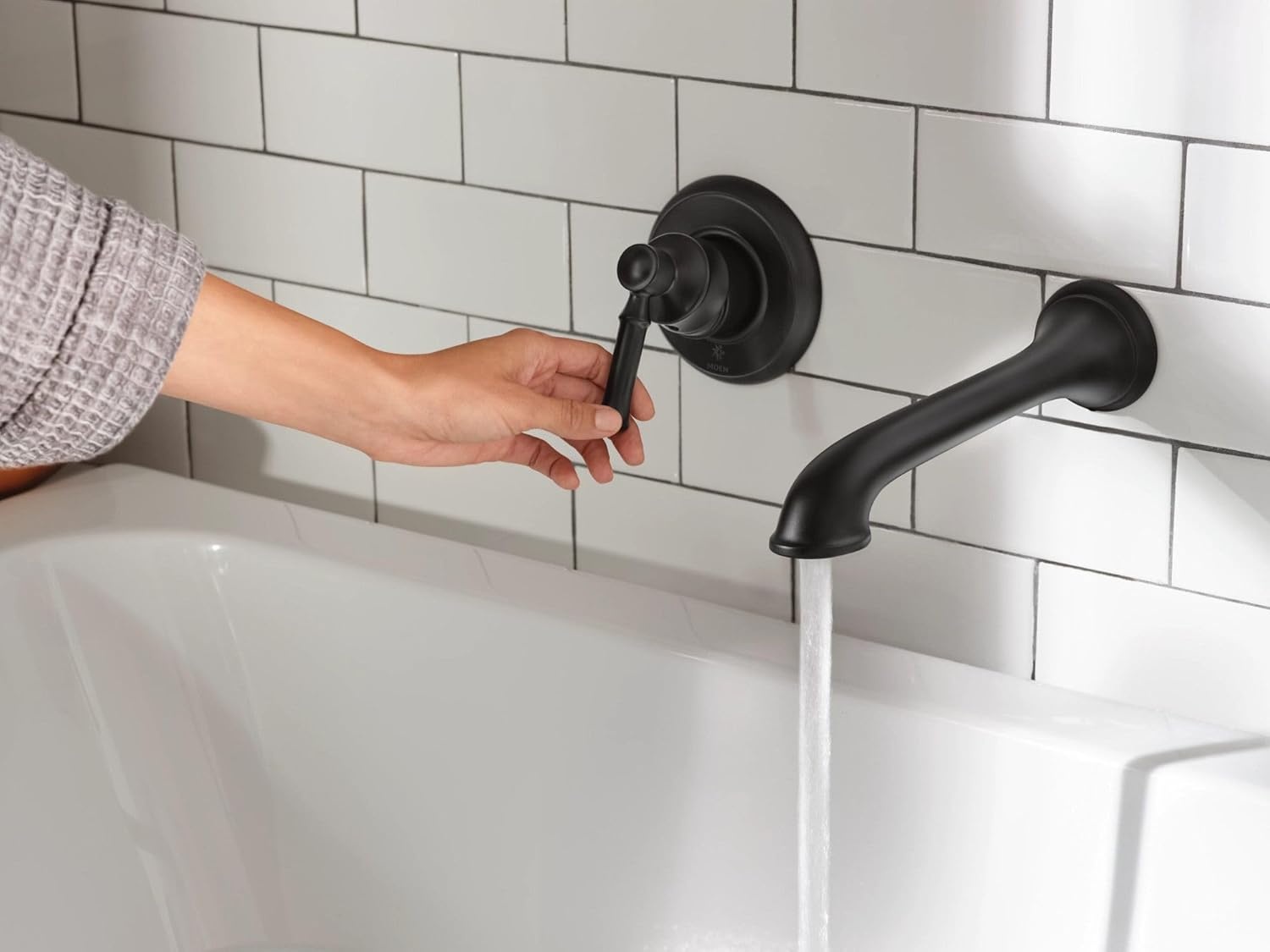 image:imageMoen Dartmoor Matte Black Single Handle Wall Mount Tub Filler High Flow Tub Faucet with 10 Spout Reach WT681BL