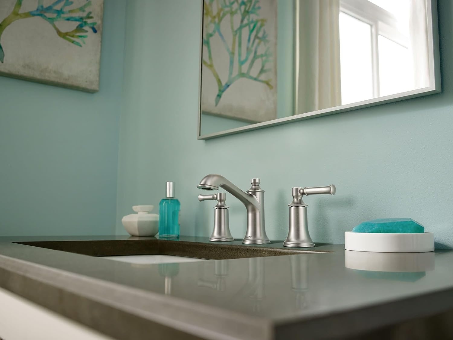 image:imageMoen Dartmoor OilRubbed Bronze TwoHandle High Arc Widespread Bathroom Sink Faucet for 3Hole Setups with Valve Included TV6805ORBBrushed Nickel