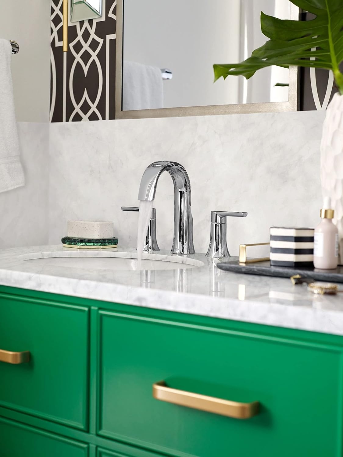 image:imageMoen Doux Chrome TwoHandle 8Inch Widespread Lever Handle Bathroom Faucet Trim Kit Valve Required TS6925
