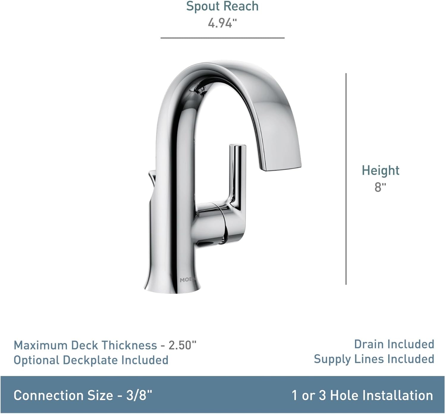 image:imageMoen Doux Matte Black Contemporary OneHandle High Arc Laminar Stream Bathroom Faucet S6910BLChrome