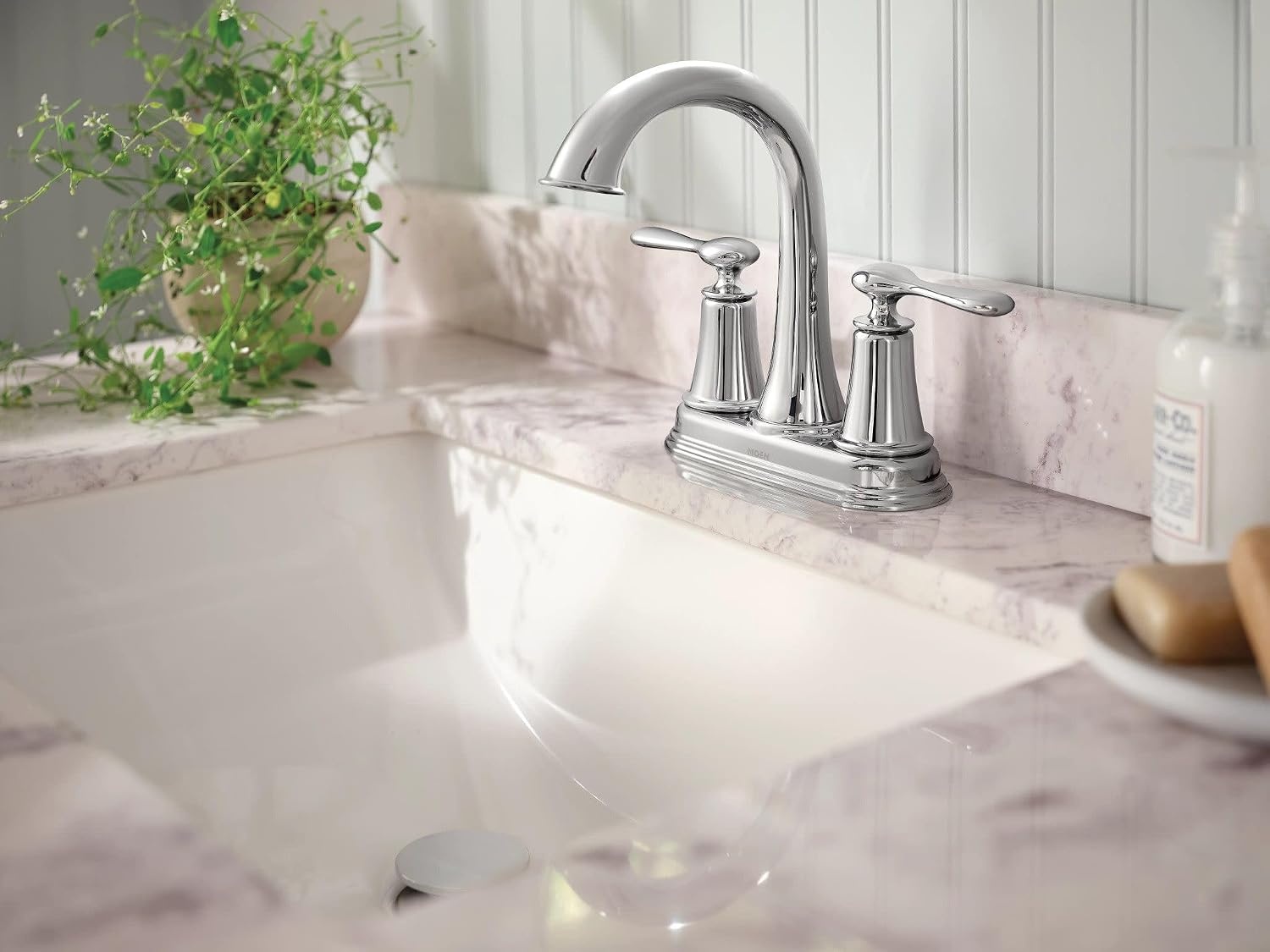 image:imageMoen Ellicott Chrome TwoHandle Centerset Bathroom Faucet with Drain Assembly 84092Chrome