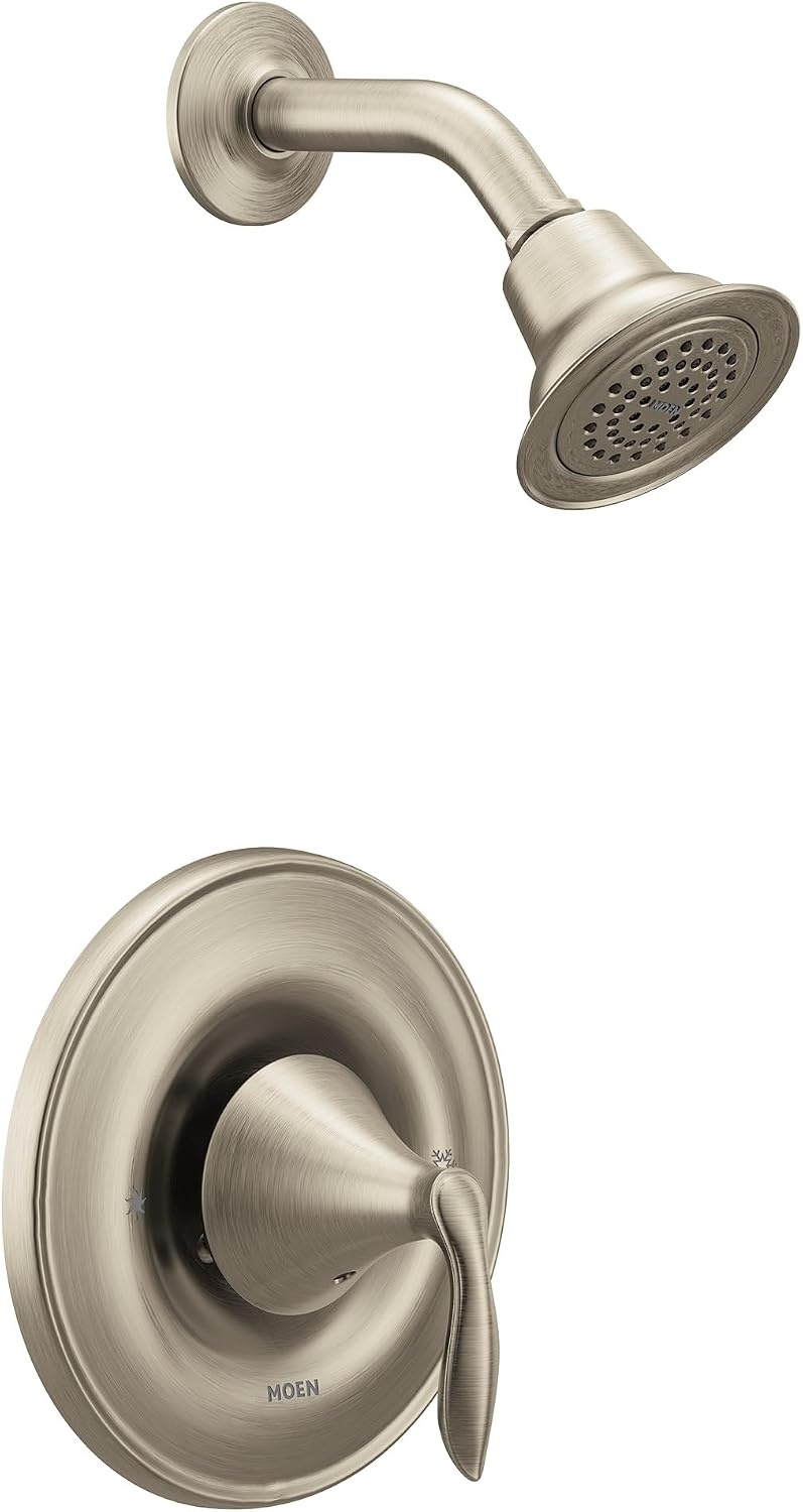 image:imageMoen Eva Brushed Nickel OneHandle PosiTemp Shower Trim Kit Featuring Shower Head and Shower Lever Handle Valve Required T2132BNBrushed Nickel