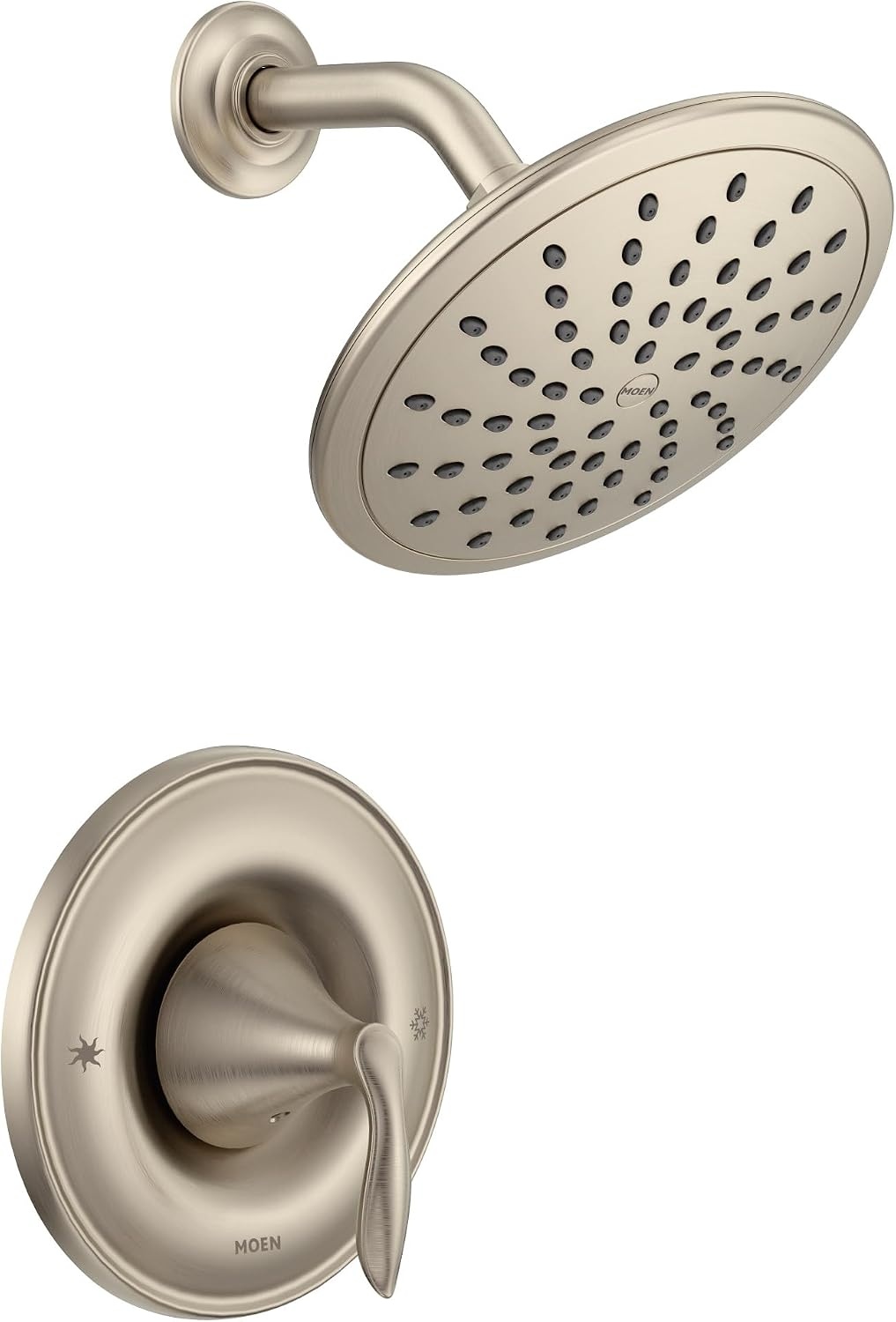 image:imageMoen Eva Brushed Nickel PosiTemp Shower Faucet Trim with EcoPerformance Rain Showerhead and Shower Lever Handle Valve Required T2232EPBNBrushed Nickel