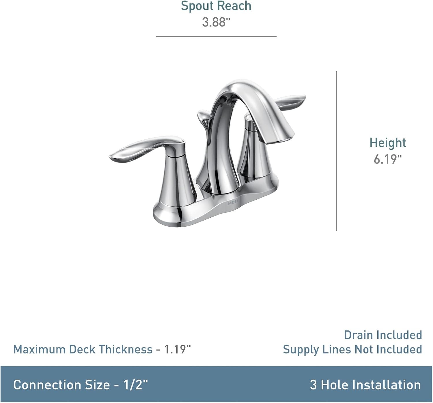 image:imageMoen Eva Brushed Nickel TwoHandle 4Inch Centerset Bathroom Faucet with Drain Assembly Bathroom Faucets for Sink 3Hole 6410BNBrushed Nickel
