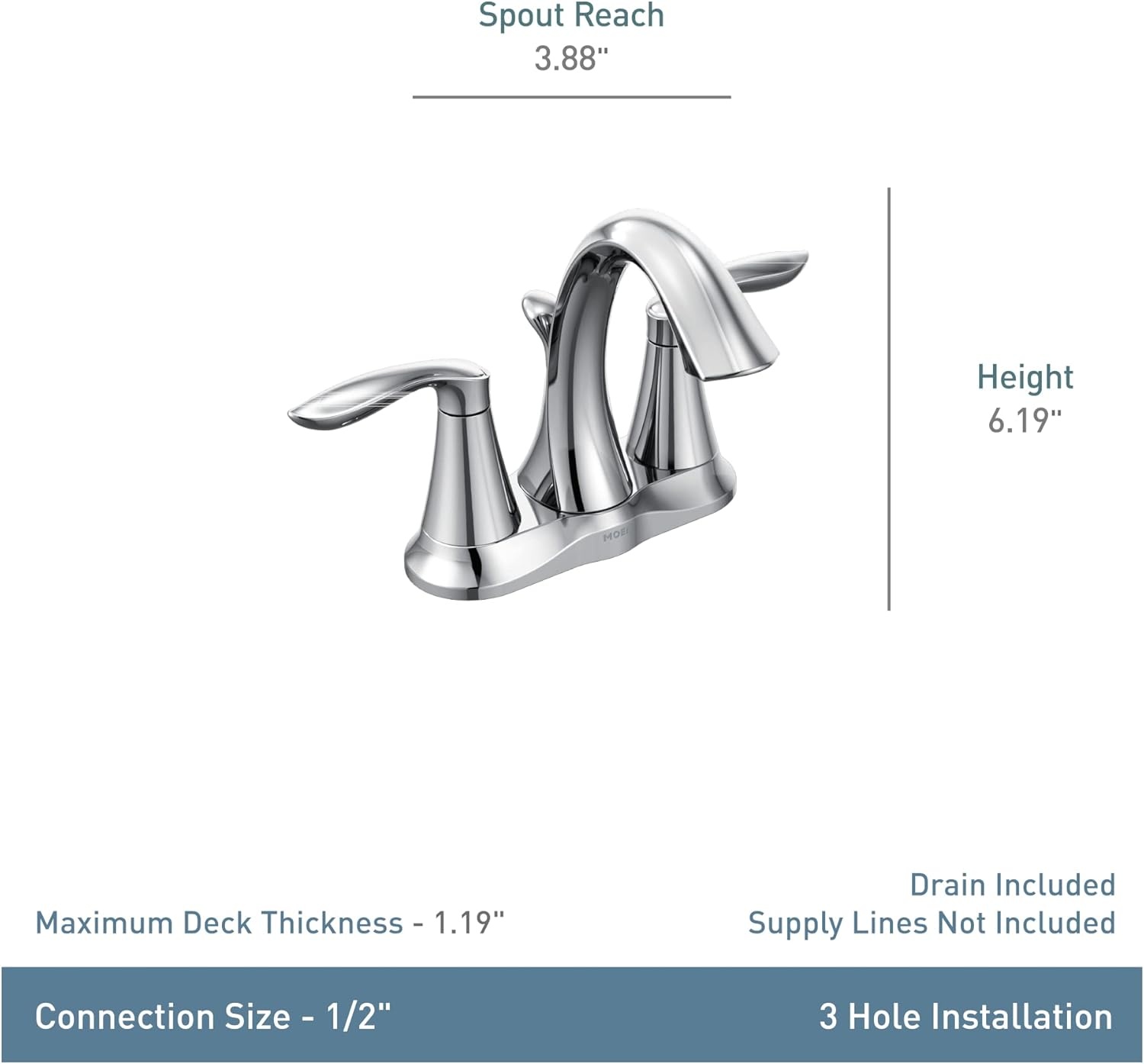 image:imageMoen Eva Brushed Nickel TwoHandle 4Inch Centerset Bathroom Faucet with Drain Assembly Bathroom Faucets for Sink 3Hole 6410BNBrushed Nickel