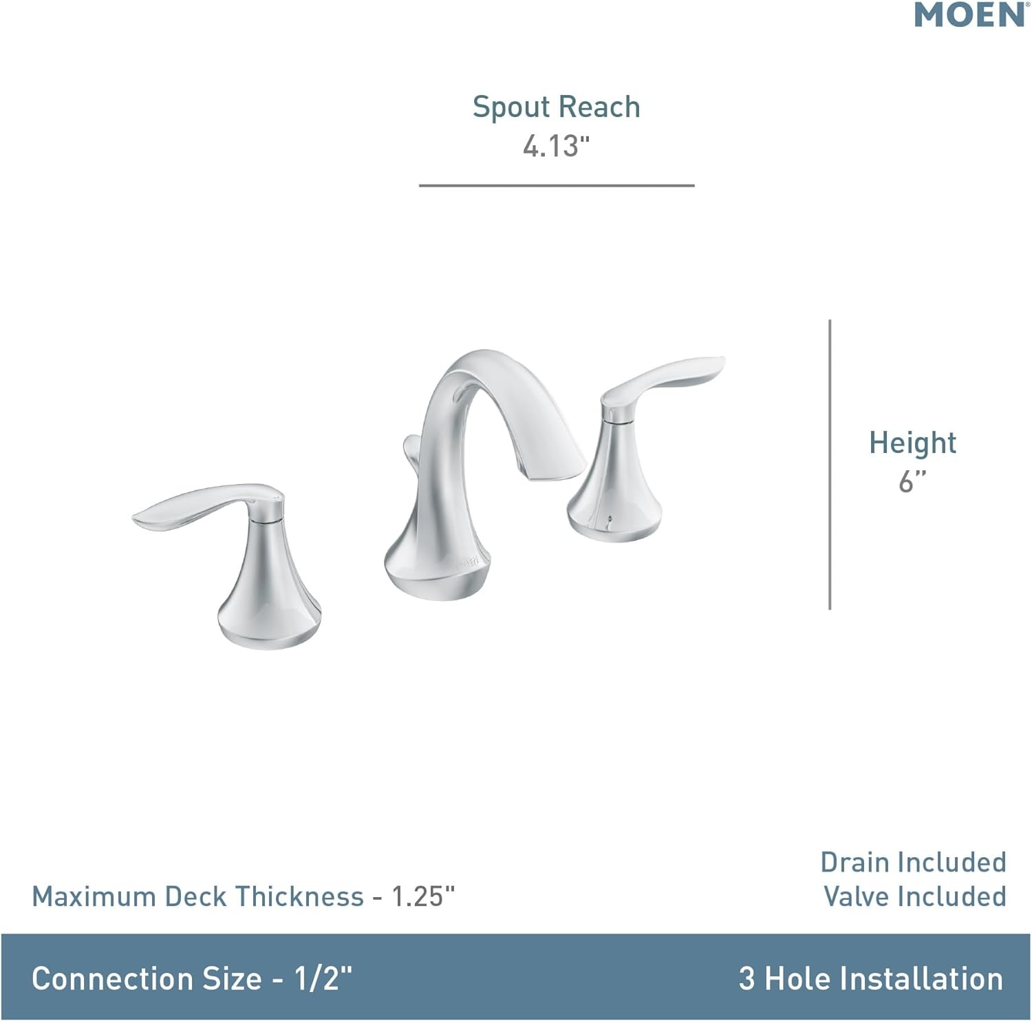 image:imageMoen Eva OilRubbed Bronze TwoHandle High Arc Widespread Bathroom Sink Faucet for 3Hole Setups with Valve Included TV6420ORBBrushed Nickel
