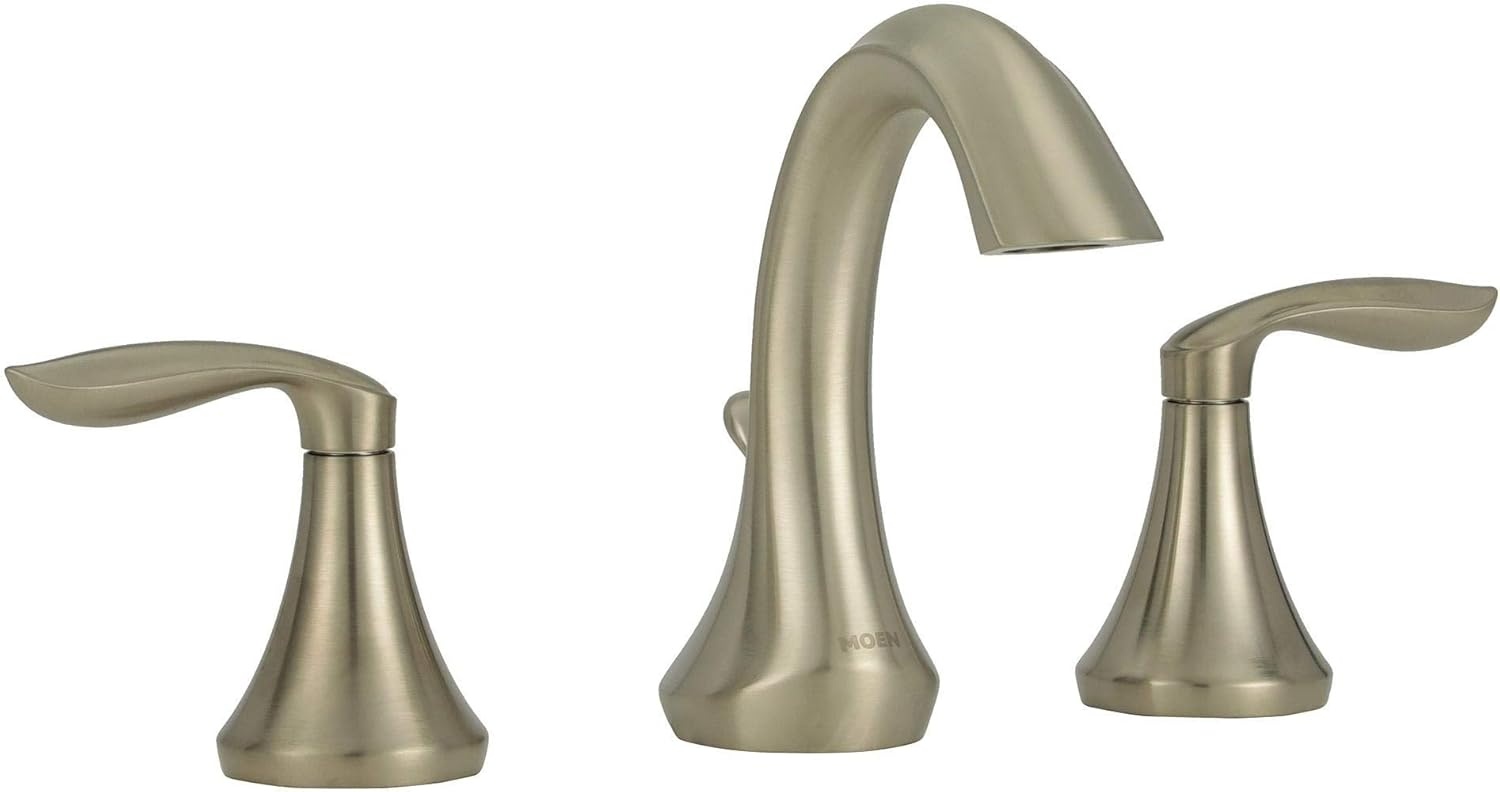 image:imageMoen Eva OilRubbed Bronze TwoHandle High Arc Widespread Bathroom Sink Faucet for 3Hole Setups with Valve Included TV6420ORBBrushed Nickel