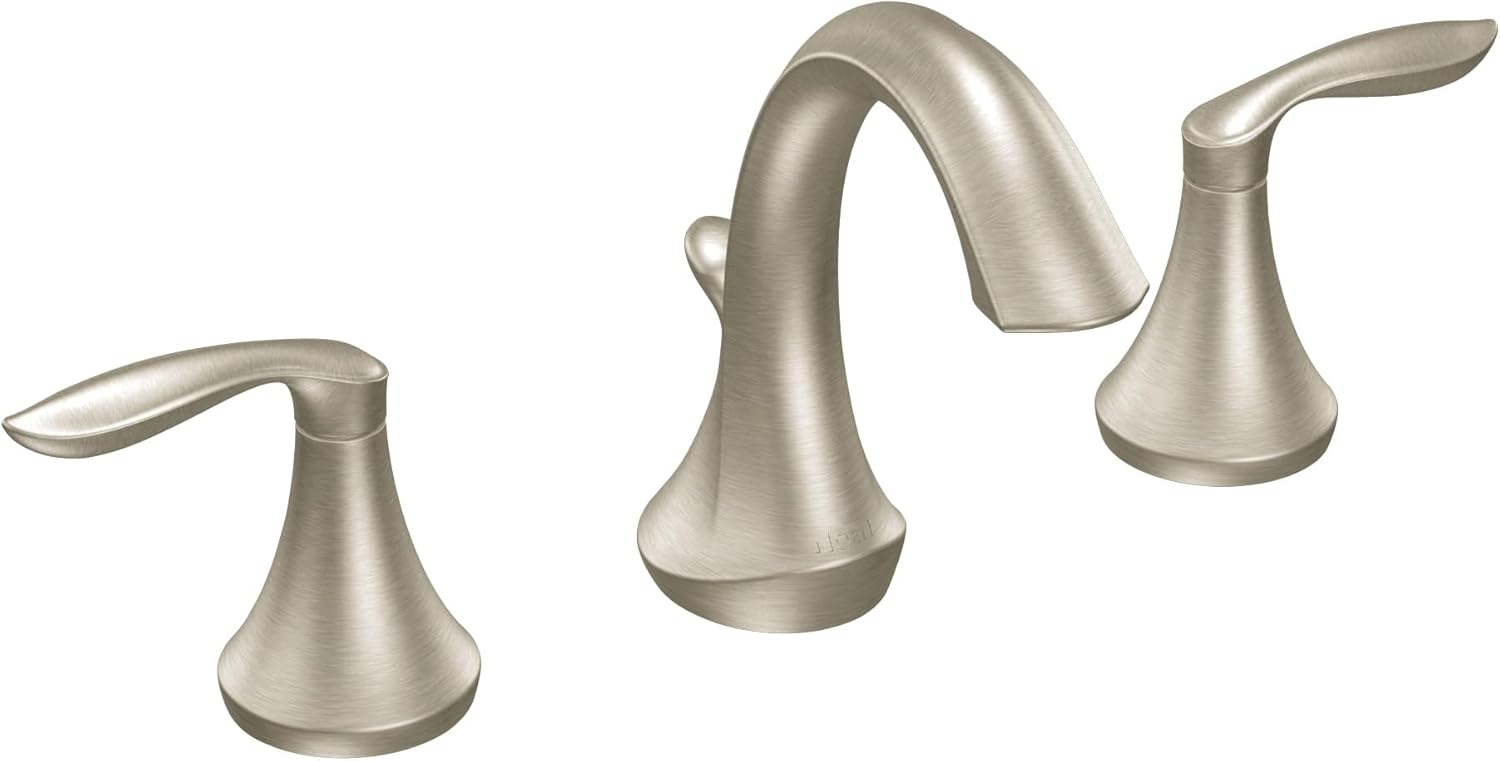 image:imageMoen Eva OilRubbed Bronze TwoHandle High Arc Widespread Bathroom Sink Faucet for 3Hole Setups with Valve Included TV6420ORBBrushed Nickel