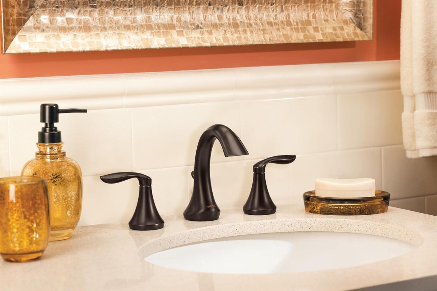 image:imageMoen Eva OilRubbed Bronze TwoHandle High Arc Widespread Bathroom Sink Faucet for 3Hole Setups with Valve Included TV6420ORBOil Rubbed Bronze