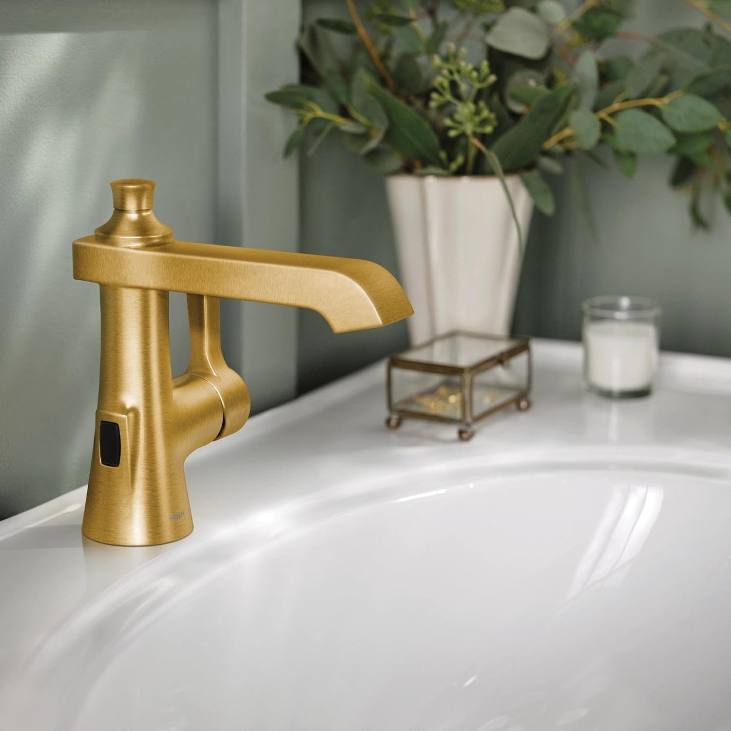image:imageMoen Flara Brushed Gold Motionsense Wave Touchless Single Handle Bathroom Sink Faucet S6981EWBG