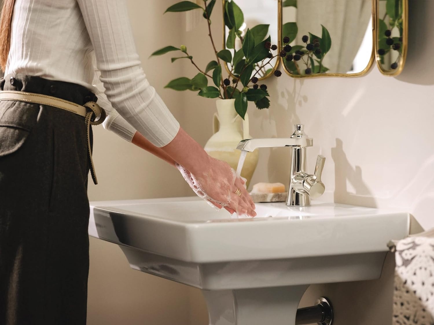 image:imageMoen Flara Polished Nickel Motionsense Wave Touchless Single Handle Bathroom Sink Faucet S6981EWNL