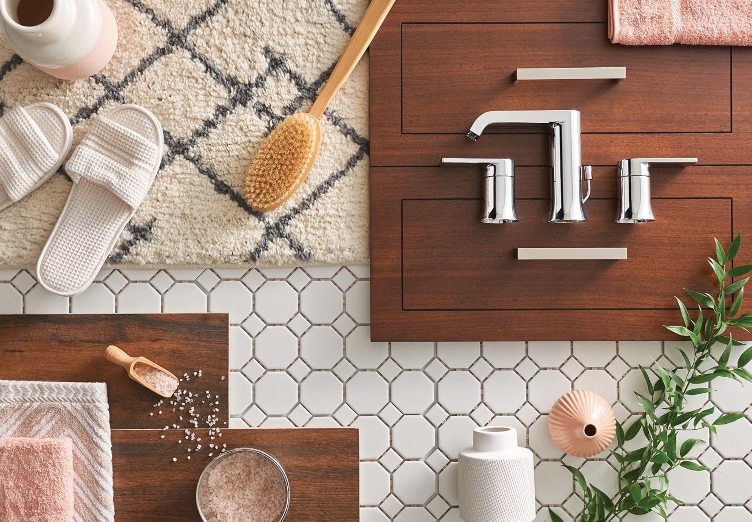 image:imageMoen Genta Chrome TwoHandle Widespread Modern Bathroom Faucet with Drain Assembly Bathroom Sink Faucet 3Hole Application Valve Required T6708 Bathroom sink faucet trim drain assembly included widespread installation valve required chrome finishChrome