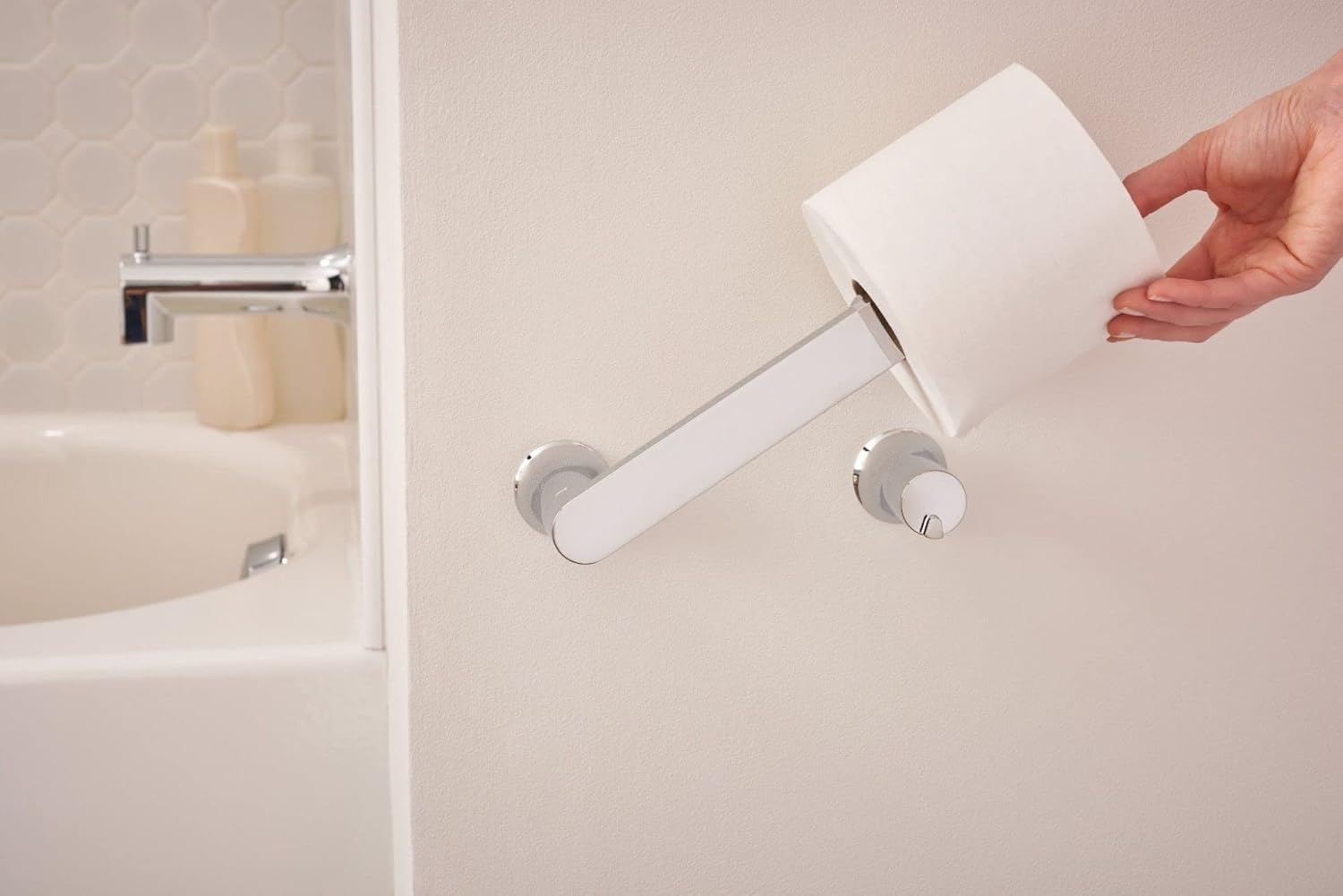 image:imageMoen Genta LX Brushed Nickel Modern Wall Mount Pivoting Toilet Paper Holder Modern Toilet Roll Holder for Bathroom BH3808BNChrome