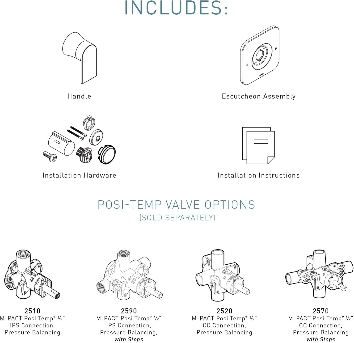 image:imageMoen Genta LX Chrome 1Handle PosiTemp Pressure Balancing Modern Valve Trim Kit Valve Required T2471Chrome