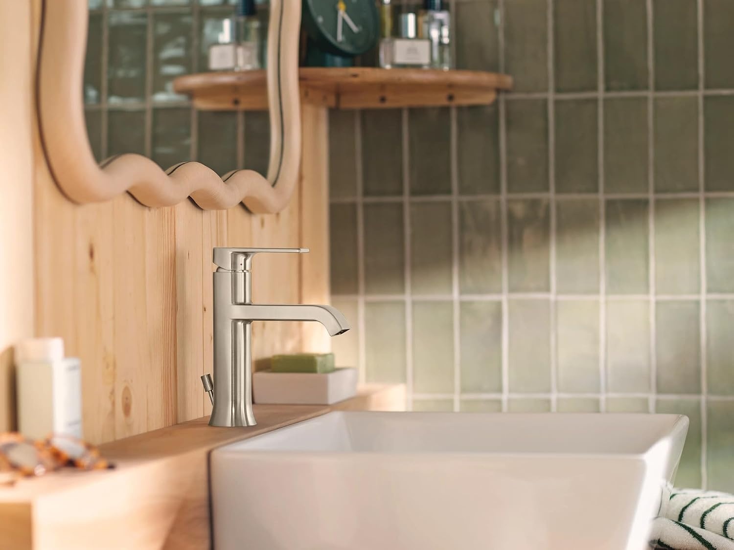 image:imageMoen Genta LX Matte Black OneHandle Modern Bathroom Sink Faucet with Optional Deckplate and LowArc Spout for Bath Countertop 6702BLBrushed Nickel