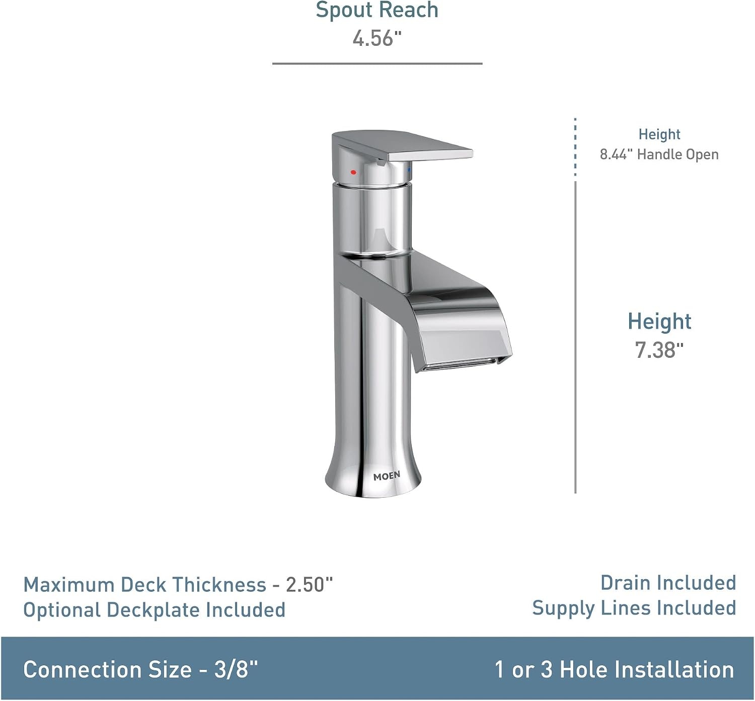 image:imageMoen Genta LX Matte Black OneHandle Modern Bathroom Sink Faucet with Optional Deckplate and LowArc Spout for Bath Countertop 6702BLChrome