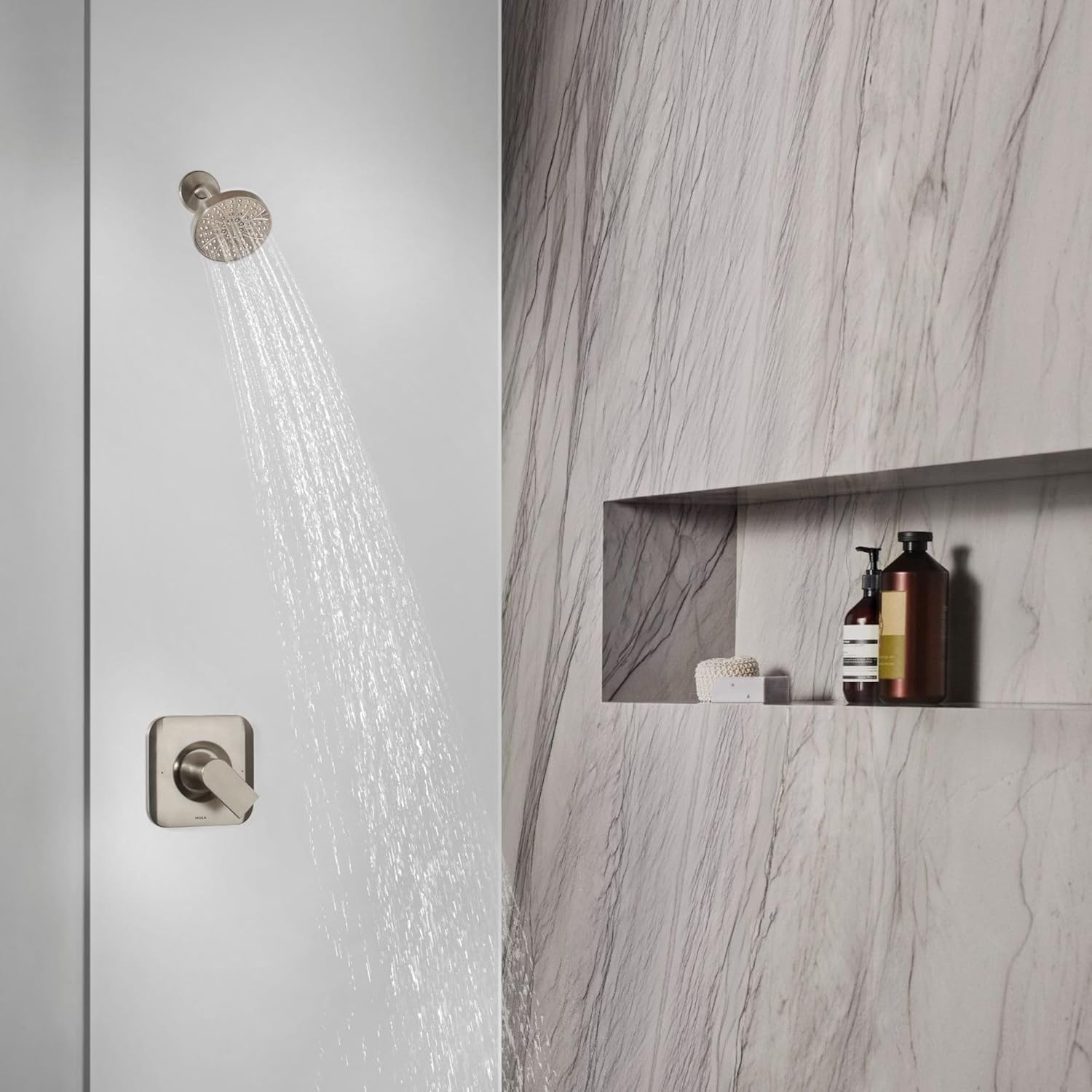 image:imageMoen Genta LX Matte Black Pressure Balancing Modern Shower Set with Showerhead Lever Handle and Tub Spout PosiTemp Valve Required T2473EPBLBrushed Nickel
