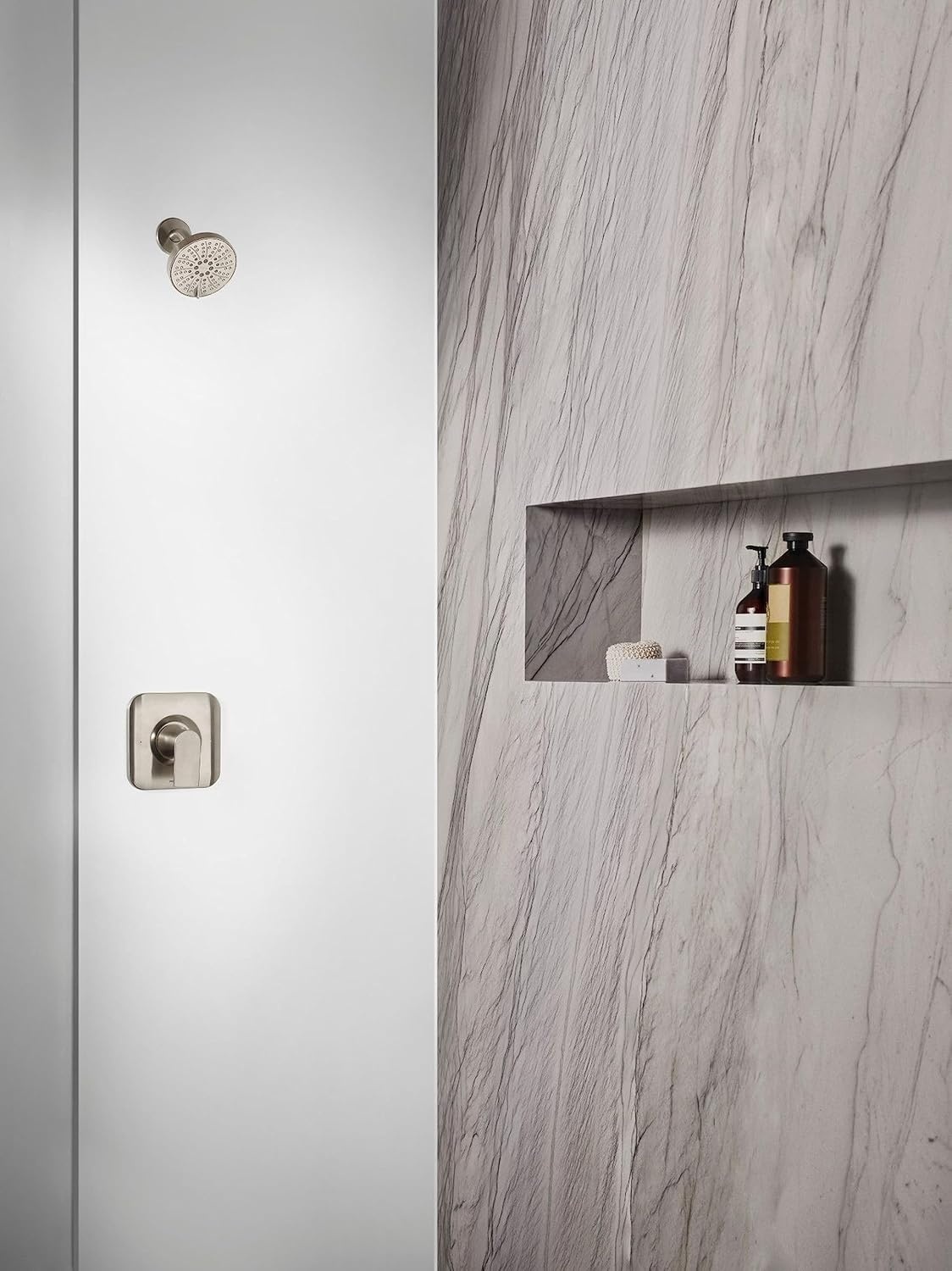 image:imageMoen Genta LX Pressure Balancing EcoPerformance Modern Shower Trim with Showerhead and Lever Handle PosiTemp Valve Required Matte Black T2472EPBLBrushed Nickel